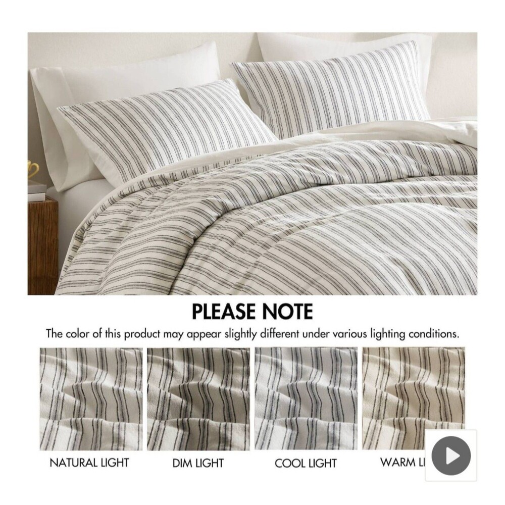 Madison Park Cora 3-Pc Cotton Blend Gray/Grey Stripes Duvet Cover Set, Queen - Picture 3 of 7